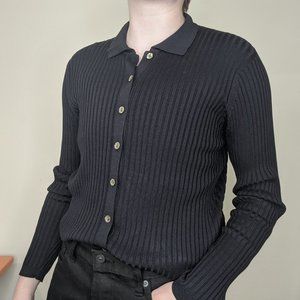 Navy Blue Silk Button Up Cardigan